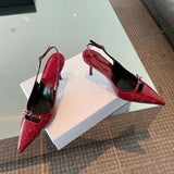 Breakj New Black Patent Leather High Heels Summer New Temperament Tip Fine Heel With