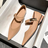 Toe Soft leather mary janes shoes woman ankle strap chunky heel loafers ballet flats metal buckle OL shoes plus size
