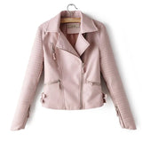Autumn Women Faux Soft Leather Jacket Pu Motorcycle Zipper Rivet Coat Turndown Collar Black Red Pink Biker Leather