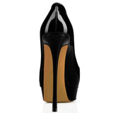 Women's Large-Size High-Heel Waterproof Table Round Head Lacquered Leather Single Shoes