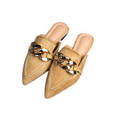 Breakj Bottom Half Slippers Women's Spring And Autumn New Pointed Metal Chain Muller Shoes Single Shoes 41-43
