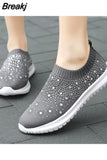 Women Sneakers Mesh Breathable Rhinestone Casual Platform Shoes For Ladies Slip On Comfortable Outdoor Female