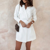 Office Elegant Solid Color Lapel Dress Autumn Long Sleeve Slim Fit Cardigan Jacket 2022 Fashion Waist A-Line Skirt Ladies