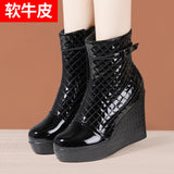 Autumn And Winter New Martin Boots Women's Leather Thick-Soled Waterproof Table High Heel Slope Show Thin Short Boots Women's Short