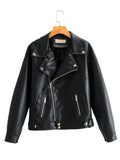 New Autumn Women Faux Leather Jacket Casual BF Loose Soft Pu Motorcycle Punk Leather Coat Female Zipper Rivet