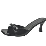 Breakj High-Heeled Slippers 2025 New Women's Summer Outside The Square Head Thin Heel Drag Bow Sandals