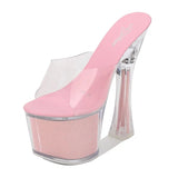 Breakj New Korean Version Of The Nightclub Car Model Shoes Super High Heels Thick Heel Waterproof Platform Sandals Transparent Crystal