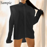 2021 Autumn Office Ladies Loose Long Flying Sleeve Blouse Oversized Tops Fashion Elegant Women White Summer Shirt