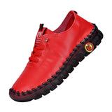 Breakj Soft Leather Single Shoes Comfortable Flat Lace Mother Shoes Wide Fat Foot Beef Tendon Bottom Soft Bottom Soft Surface Middle Age Large