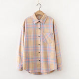 New Loose Design Cotton Plaid Shirt Women Young Style Long Sleeve Blouses Casual Shirts Lady Tops Clothes
