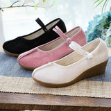 Breakj Heels Single Shoes Pure Color Plain Spring And Autumn Cloth Shoes Jacquard Cotton Buckle Retro Women's