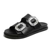Buckle Band Shoes Summer Woman Crystal Slippers Casual Outdoor Slides Comfy Flat Sandals Women Flipflops Plus Size