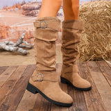 Breakj Women's Fashion Boots Large-Size Round Head Thick And Long Boots Solid Color Belt Buckle In Autumn And Winter