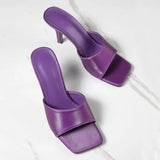 Summer Square toe Women slippers Fashion Thin heeled Ladies Mules Elegant Female High heels Outside Slides Women Sandals