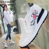 Women Casual Shoes Summer Spring Slip on Loafers Flower Mixed Colors Hollow Out Increasing Internal Height White Sneakers