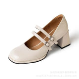 Shoes Women's New Vintage Mary Jane Heels Square Head Fashion Lady Single