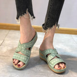 Breakj Cool Slippers Female Slope Heel Fish Mouth Thick Bottom Large Size Shoes Multi-Color Embroidered Black