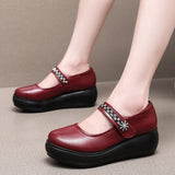 Breakj Red Heel Slope Thick-Soled Waterproof Table Shallow Mouth Single Shoe Velcro Size Size Of The Elderly Pine Cake Mother