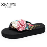 High Heel Women's Beach Slippers for Women In Summer with Thick Heeled Sandals Flower Wedge Slippers Women house