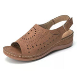 Breakj Summer New Sloped Sandals Women Hollow Flat Heded Buckle With Retro Hole