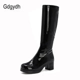 Women Patent Leather Boots 2021 Autumn Winter High Heel Platform Mid Calf Boots For Women Colorful Fashion Light PU
