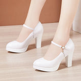 Catwalk High Heels Women's Cheongsam T Show Leather Size Waterproof Table Thick Heel Leather Pointed Single