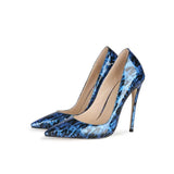 High Heels Colorful Graffiti Mirror Smooth Leather Women Shoes Pumps Pointed Toe Stiletto Heels 12cm Fashion Female