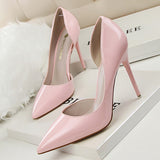 Breakj Korean Version Of Fashion Simple Thin With High Heel Lacquer Leather Shallow Mouth Hollow Out Sexy Thin