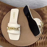 Women's Sandals And Slippers 2023 Summer New One-Shaped Metal Chain Fashionable Ladies