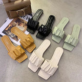 Women Slippers Summer Pleated Upper Fashion Wear-resistant Office Flat Shoes Summer New Sandy Beach Sandals Women