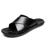 New Fashion Summer Men Shoes Vintage Italian Flats Casual Non-slip Beach Sandals Leather Flip Flop Slippers Flat