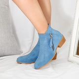 Boots Autumn PU Leather Chunky Heels Ankle Boots Fashion Pointed Toe Short Boot Zipper Casual Winter Boots Plus Size