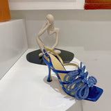 Bling Crystal Bow Women Sandals Fashion Slingbacks High heels Female Gladiator sandals Mules Summer Wedding Bridal