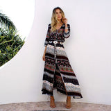 11 Colors New Women Maxi Dress Floral Print beach dress summer Bohemian V-neck Three Quarter Sleeve Split Long Dress