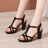 Woman Sexy High Heels Ladies Summer Dress Shoes For Women Female Leather Platform Wedge Heel Elegant Sandal 32 35 36 37