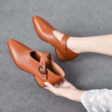 New Small Leather Korean Version Fashion Grandma Toe Layer Leather Fashion Single Shoes Autumn Women's Single Shoes