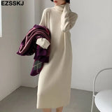 Casual autumn winter Pile collar thick maxi weater pullovers dress Women basic loose sweater female turtleneck long