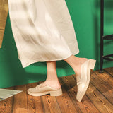 Ways pointed toe small leather shoes women flats shallow slip on loafers brogue shoes thick heels cut out one band