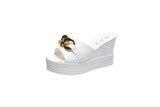 Women Sandals High Heel Slides Fashion Metal Decoration Peep Toe Solid Zapatillas Mujer Casa Sapatos Femininos Sliders