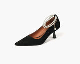 Heel Shoes Woman Pointd Toe Spring Autumn Elegant Pumps French Style Vintage Pumps Slip On Ladies Summer Pearls