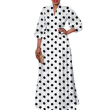 Elegant Holiday Maxi Long Dress 2022 VONDA Women Vintage Polka Dot V Neck Long Maxi Dress Casual Puff Sleeve Vestido