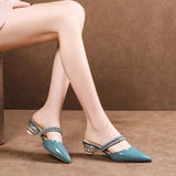 The New Fashionable Water Drill In Summer Goes Out With Baotou Semi-Dragged Heels And Pointed Sandals With Crystal