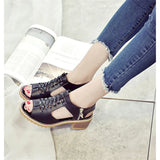 Toe Beige Square heel High heels sandals women2019summer shoes woman Retro Student Metal Decoration ladies shoes