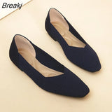Flat Shoes Women Square Toe Single Shoes Comfortable Breathable Woven Shoes Woman Simple Solid Color Spring