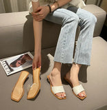 And Summer 2023 New Fashion Simple Square Head One-Word Slippers Web Celebrity Blogger With The Same Crystal Ball With The Outside Wear Cool
