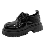 Women's Fashion Lolita Gothic Shoes College Style Black Pu Leather Platform Shoes Women Metal Chain Jk Uniform