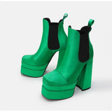 Winter Patchwork Elastic Slip-on Women Ankle Boots Fashion Platform Wedges Ultra High heels Chelsea Boots Chunky