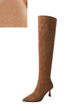 On High Heel Simple Pleated Shoes Faux Suede Botas French Style Winter Warm Boots Spring Autumn Woman Boots Big