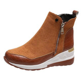 Suede Ankle Boots Female Zip Footwear Low Heel Ladies Shoes Round Toe Leather Short Boots Winter Autumn Warm Fur Plus
