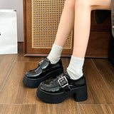 Breakj Loafer Spring 2024 New Foot Pedal Increased Thick Heel Black Fashion Simple British Small Leather Shoes